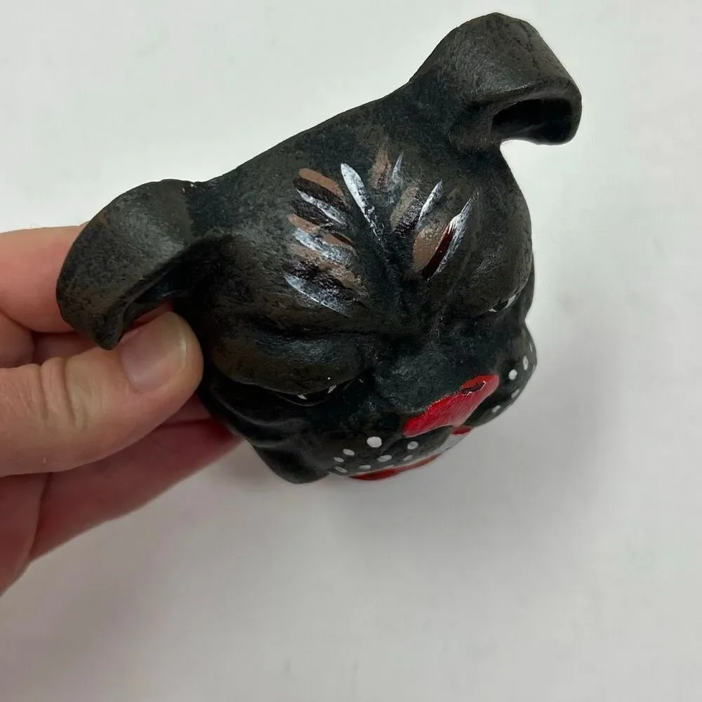 Vtg Bulldog Bottle Opener Cast Iron Wall Mount Bar Decor Pitbull Dog Mask 4